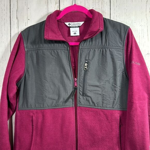 Columbia Pink Gray Fleece Full Zip Outdoor Trail Jacket Womens M Gorpcore Hiking - Picture 6 of 15